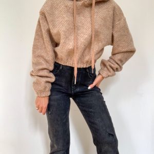Felpa crop cappuccio lana