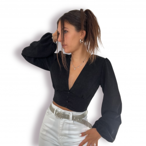 Top maniche lunghe lurex nero