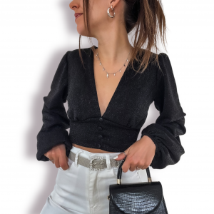 Top maniche lunghe lurex nero