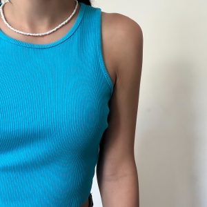 Top costine azzurro