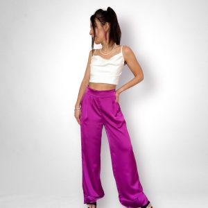Pantaloni in satin fucsia