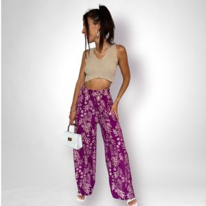 Pantaloni viola dettaglio oro