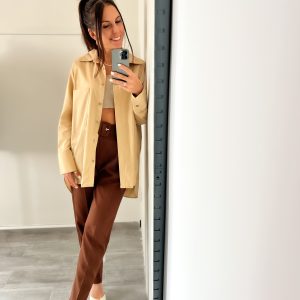 Camicia lunga beige cotone